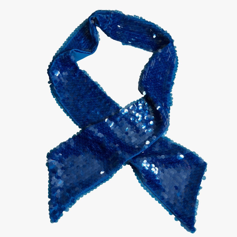 Blue Sequin Skinny Scarf Womens Sparkle Party Disco Y2K Festival Glam Retro
